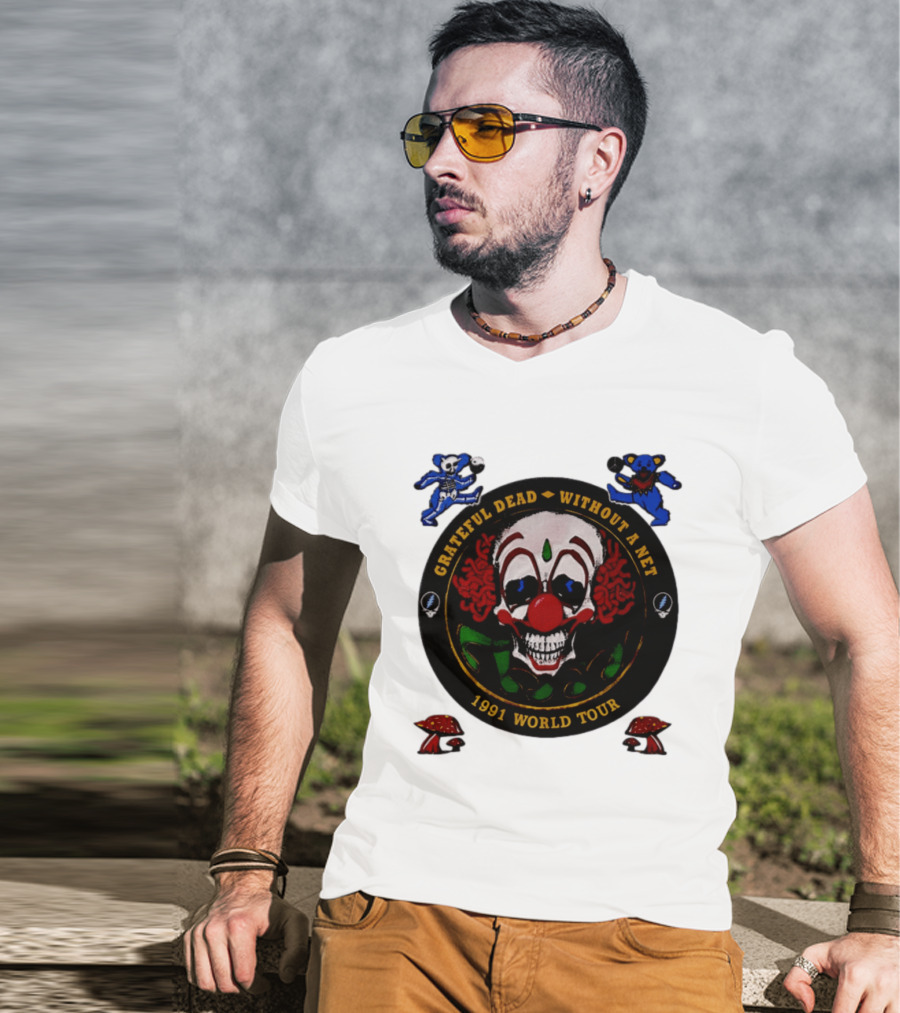 Grateful Dead Clown Skull Without A Net 1991 World Tour Dancing Bear T-Shirt