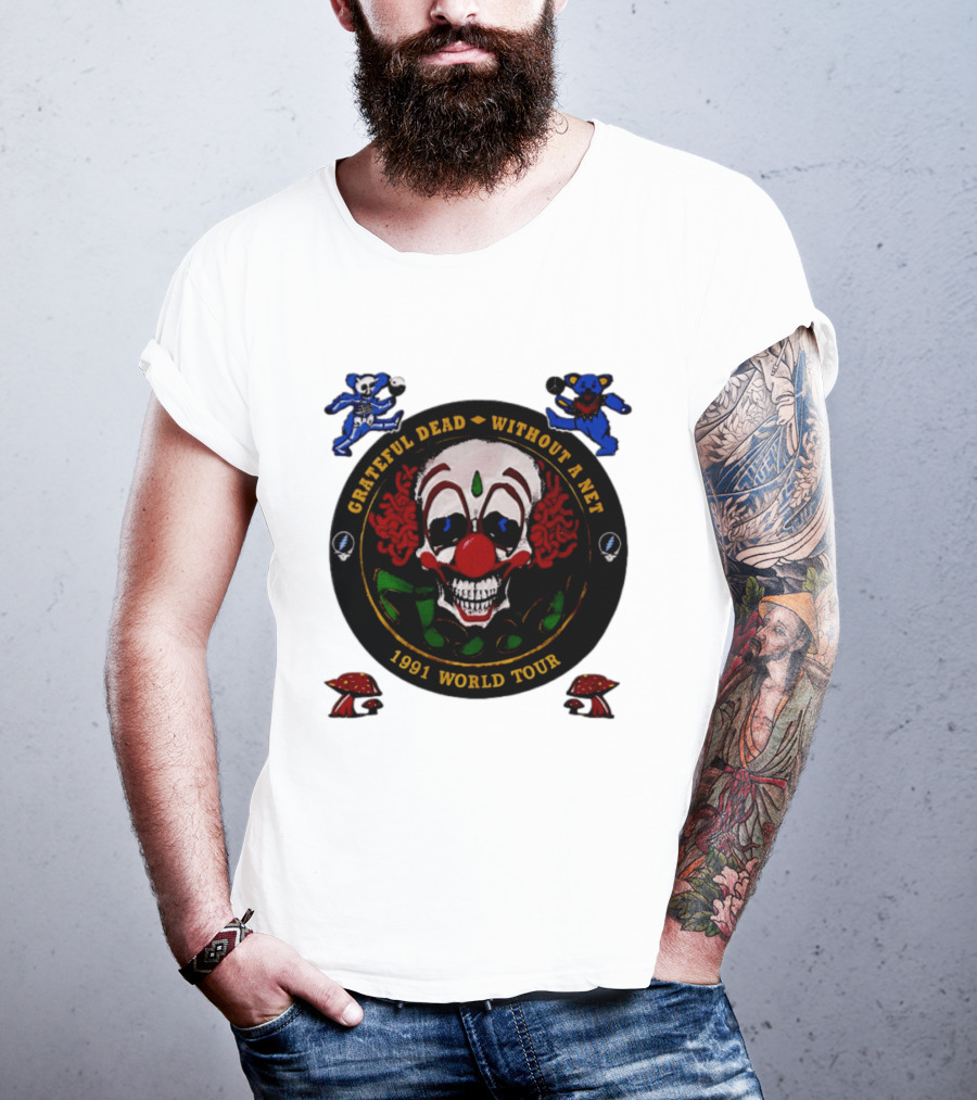 Grateful Dead Clown Skull Without A Net 1991 World Tour Dancing Bear T-Shirt