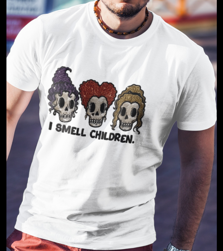 I Smell Children Witch Skulls Sparkle Embroidery Halloween T-Shirt