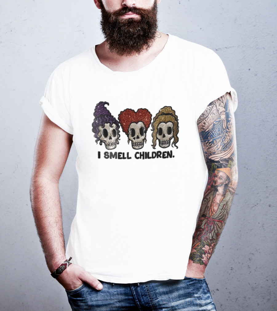 I Smell Children Witch Skulls Sparkle Embroidery Halloween T-Shirt