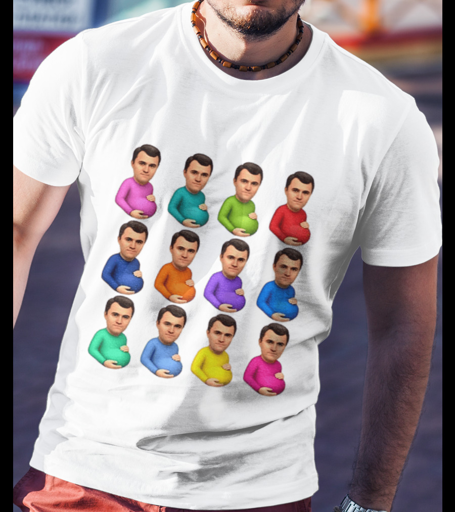 Pregnant Charlie Kirk Multicolored Avatars Emoji T-Shirt