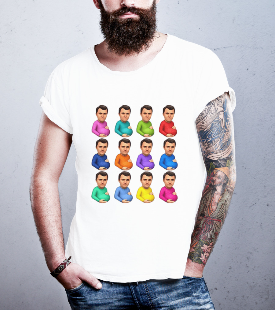 Pregnant Charlie Kirk Multicolored Avatars Emoji T-Shirt