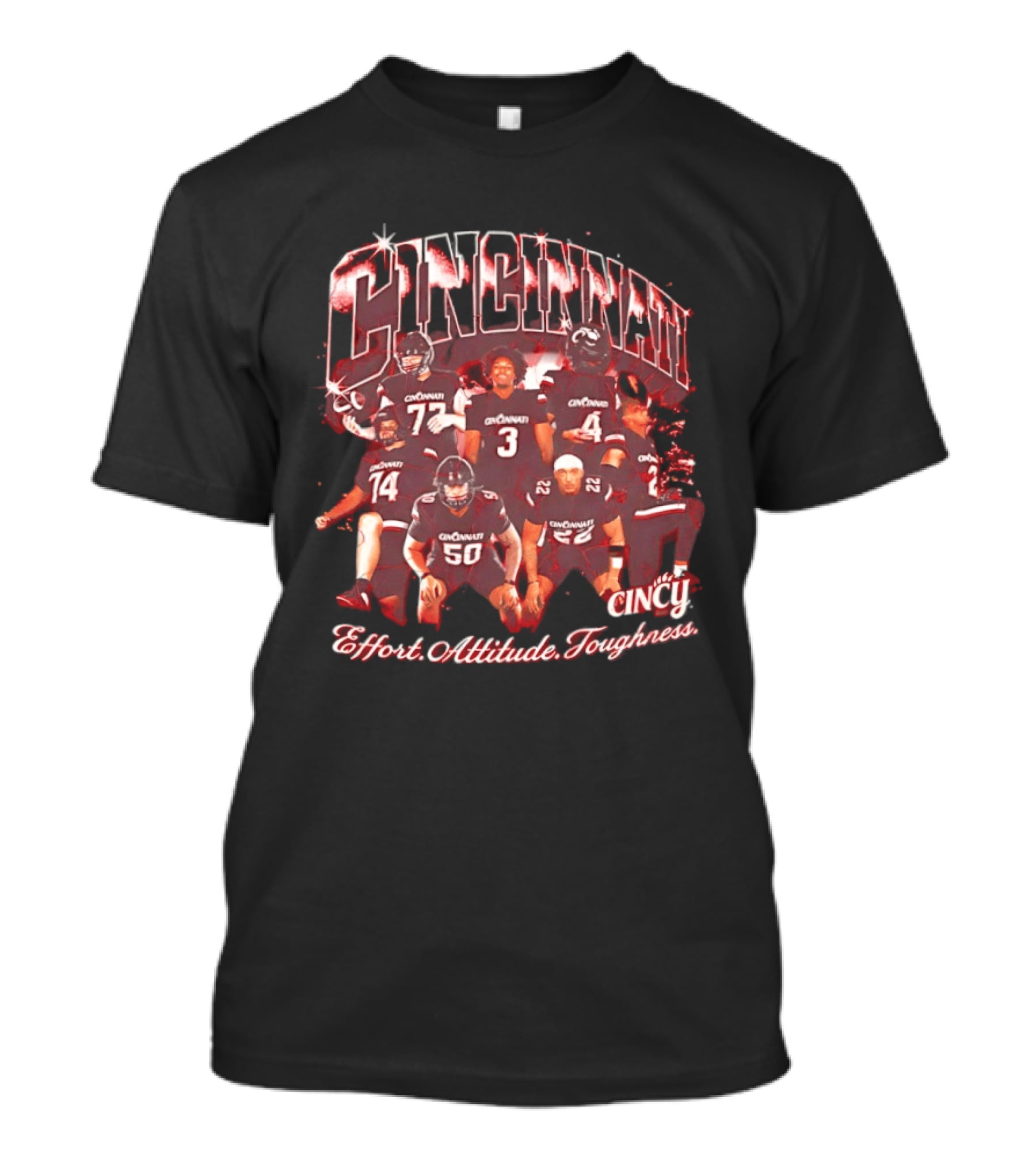 Cincinnati Bearcats Effort Attitude Toughness NCAA College Football Team Collage T-Shirt