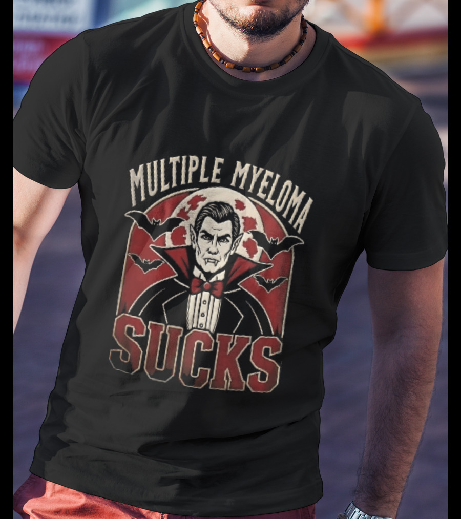 Multiple Myeloma Sucks Vampire Dracula Fangs Bats Red Moon Halloween T-Shirt