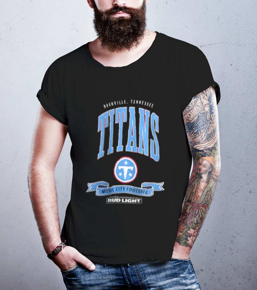 Nashville Tennessee Titans Music City Football Bud Light T-Shirt