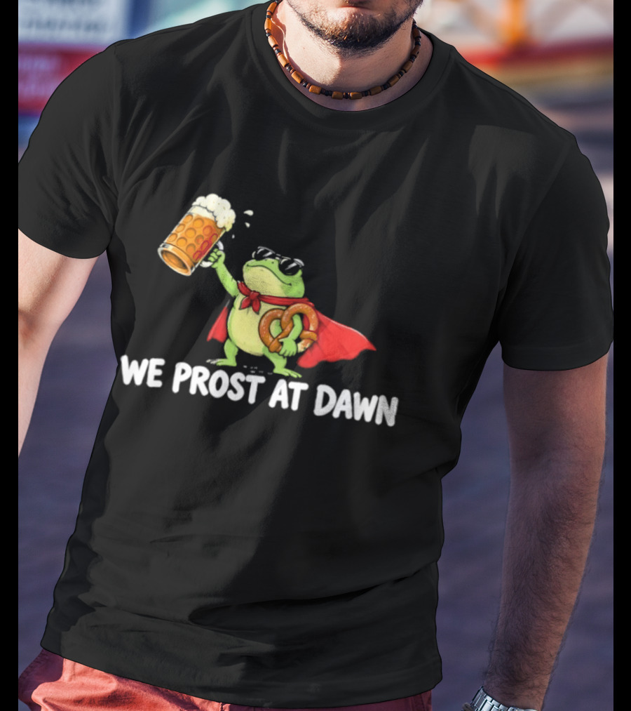 Frog With Beer And Pretzel We Prost At Dawn Superhero Cape T-Shirt