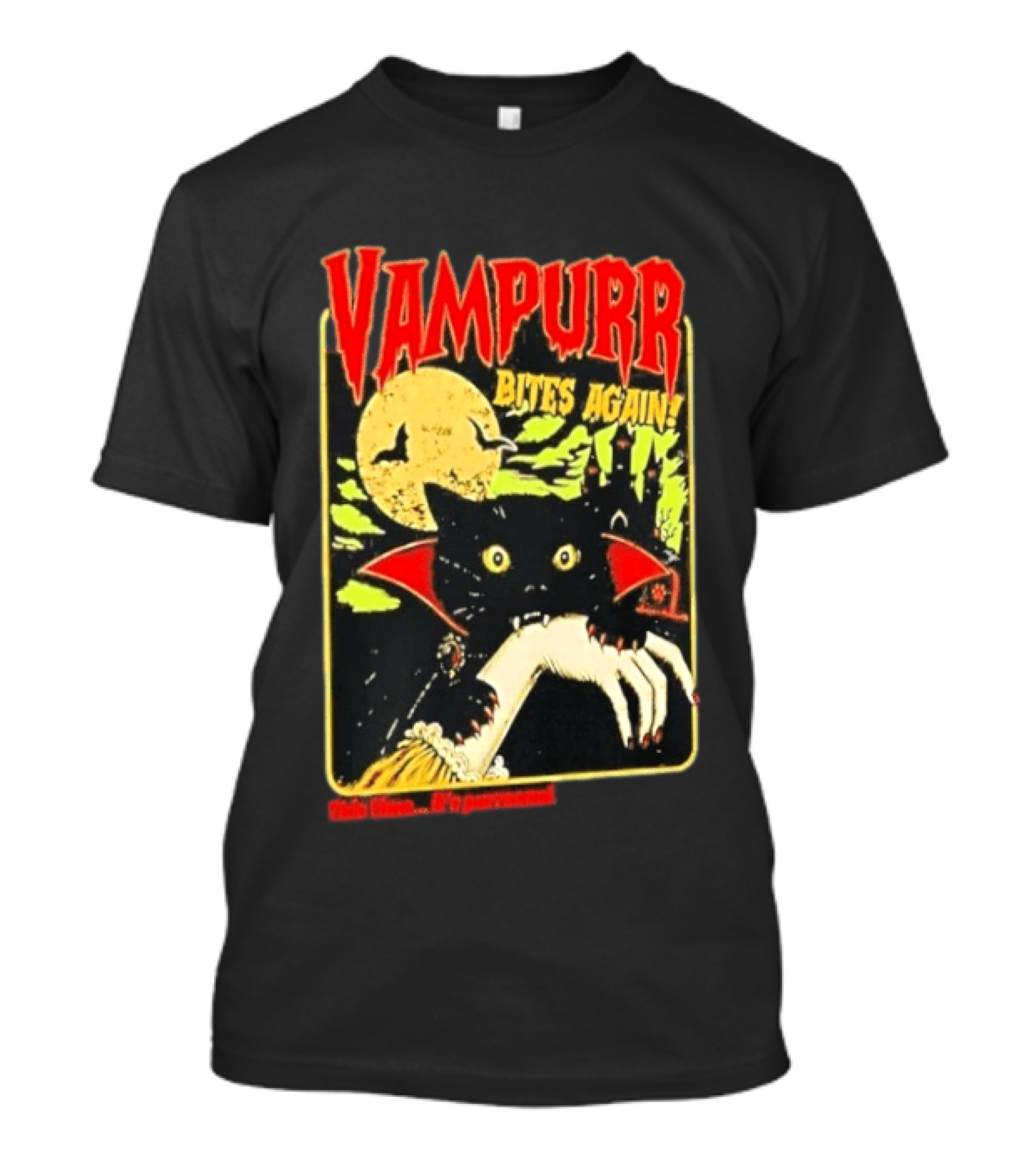 Vampurr Bites Again This Time It's Purrsonal Vintage Horror Cat Moon And Castle T-Shirt