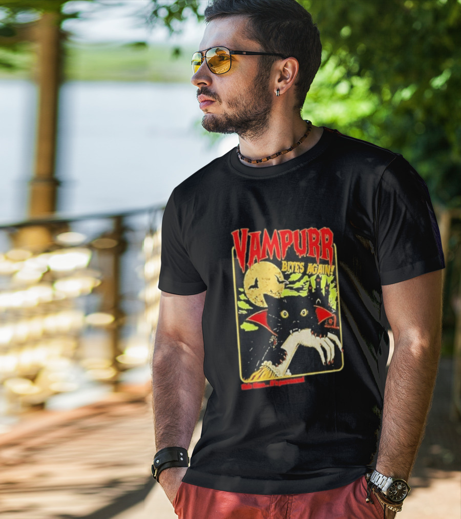 Vampurr Bites Again This Time It's Purrsonal Vintage Horror Cat Moon And Castle T-Shirt