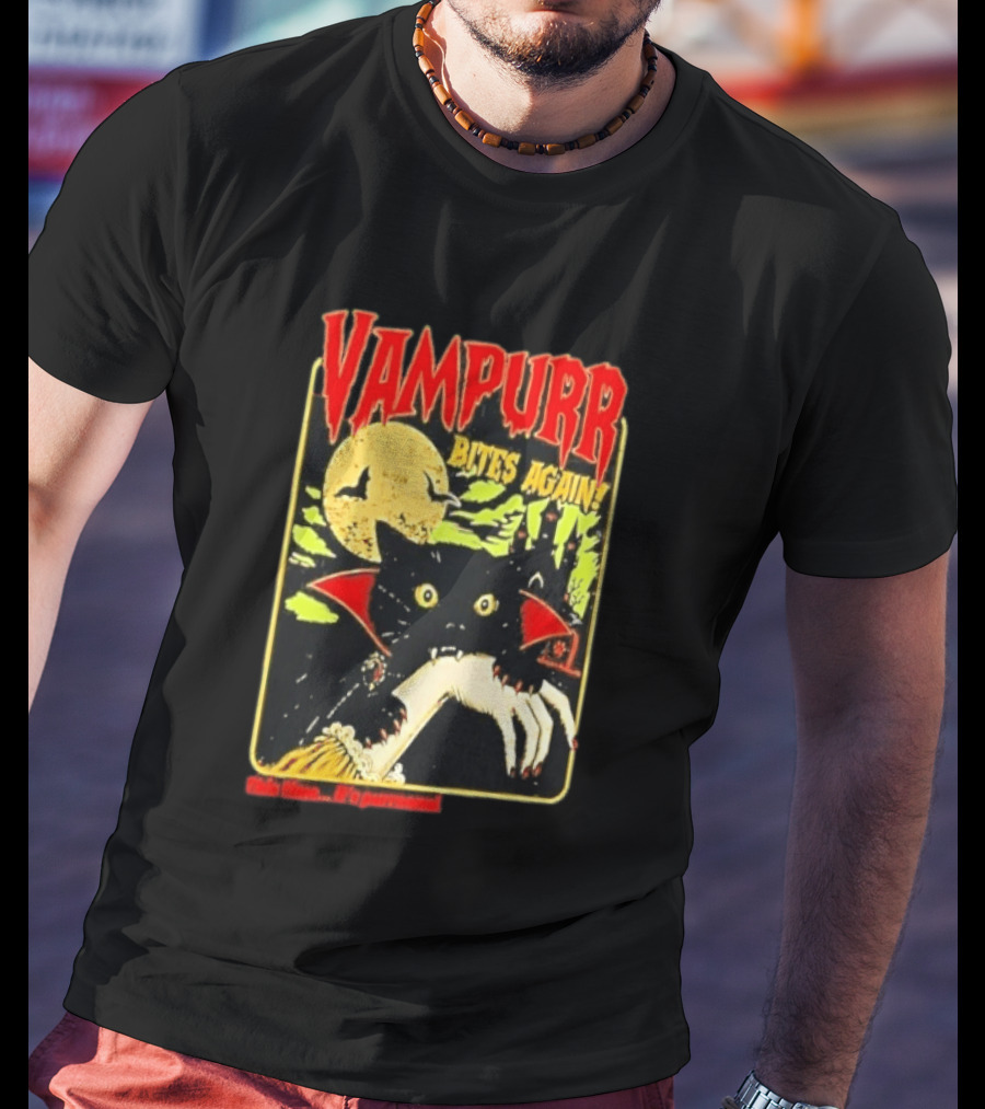 Vampurr Bites Again This Time It's Purrsonal Vintage Horror Cat Moon And Castle T-Shirt