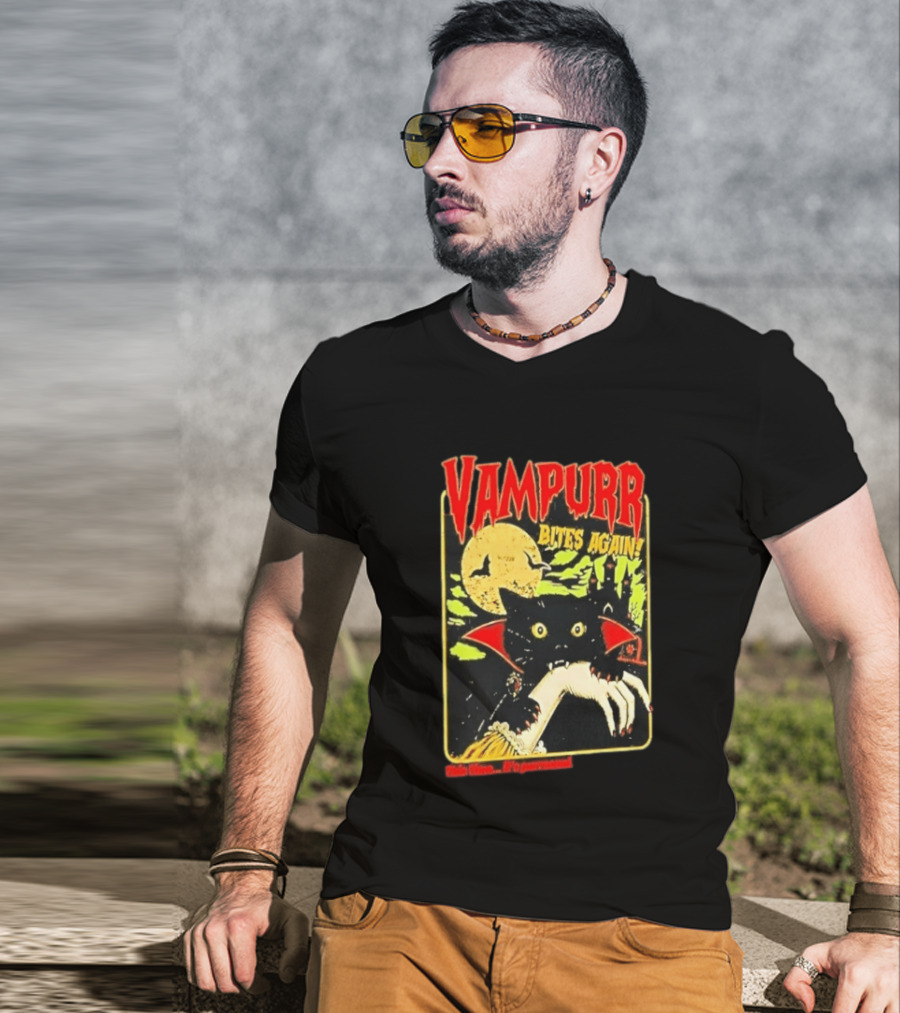 Vampurr Bites Again This Time It's Purrsonal Vintage Horror Cat Moon And Castle T-Shirt