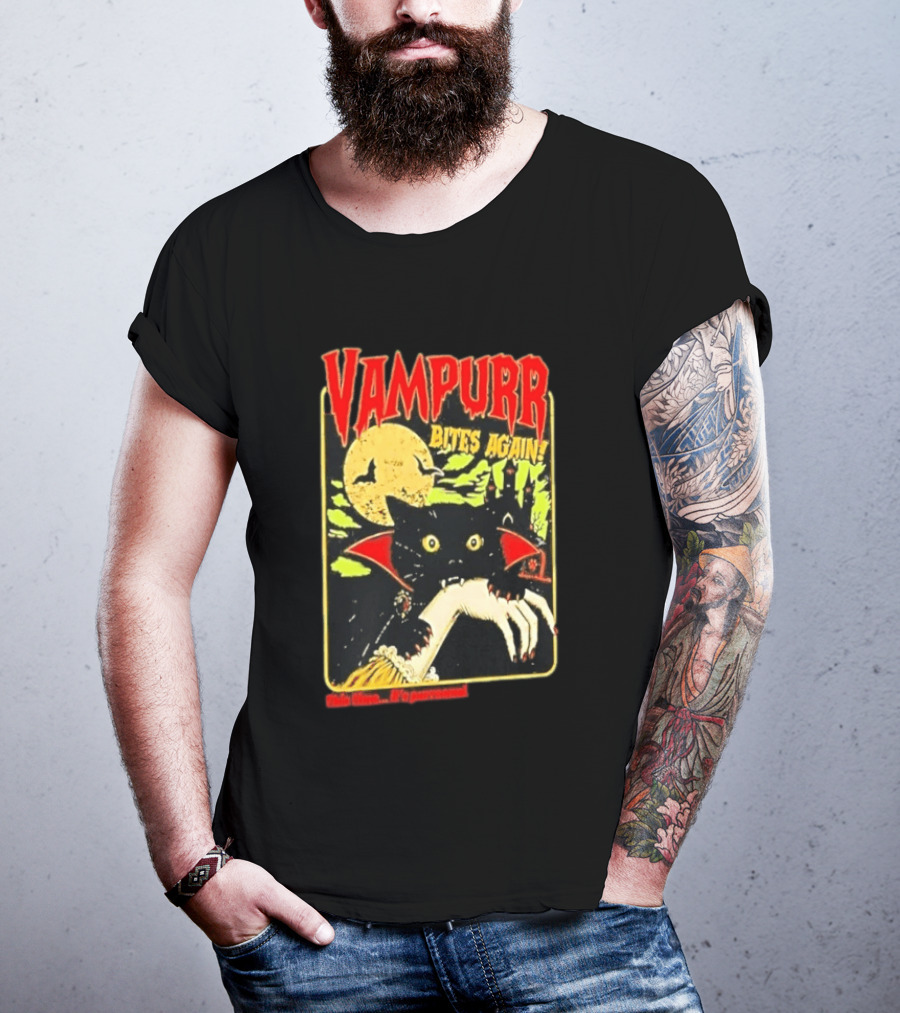 Vampurr Bites Again This Time It's Purrsonal Vintage Horror Cat Moon And Castle T-Shirt