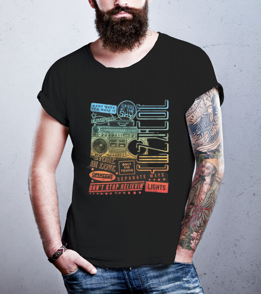 Journey Don't Stop Believin' Wheel In The Sky Stone In Love Open Arms Retro Radio T-Shirt