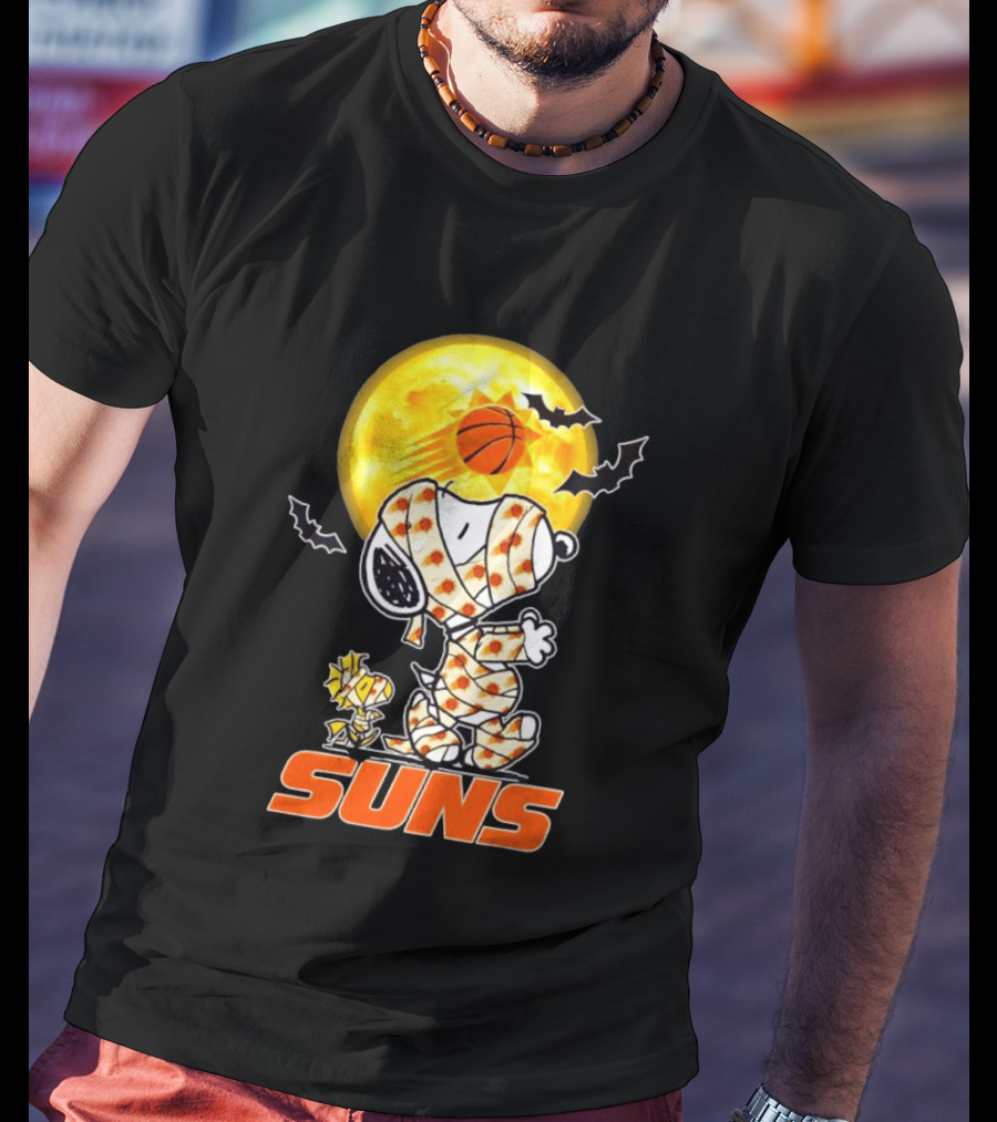 Phoenix Suns Halloween Snoopy Woodstock Mummy Cosplay Moon Basketball Bats T-Shirt
