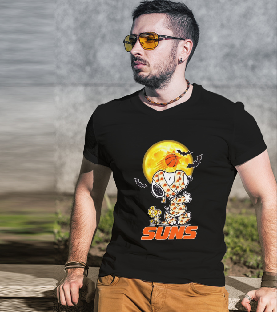 Phoenix Suns Halloween Snoopy Woodstock Mummy Cosplay Moon Basketball Bats T-Shirt