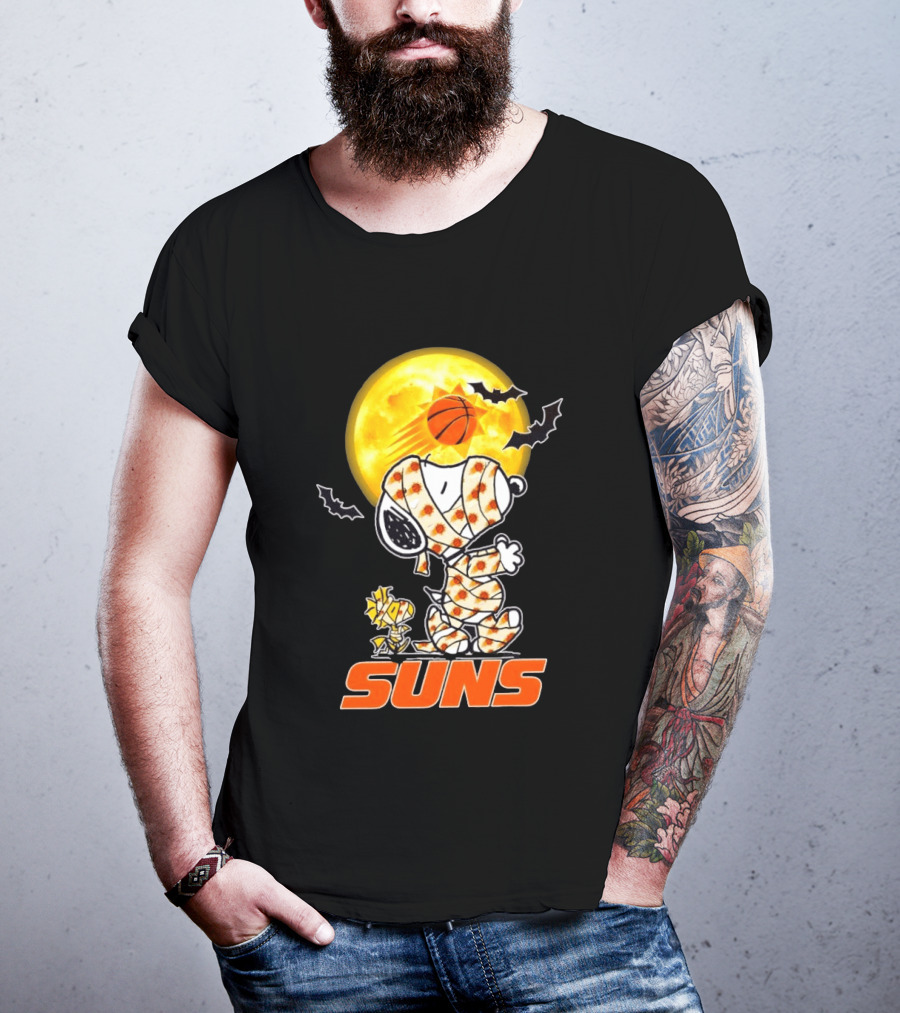 Phoenix Suns Halloween Snoopy Woodstock Mummy Cosplay Moon Basketball Bats T-Shirt