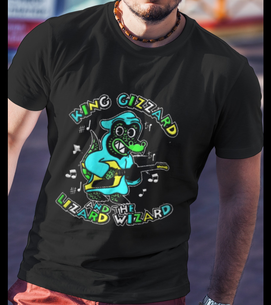 King Gizzard And The Lizard Wizard Cartoon Gator Hooded Playing Electric Guitar Tie Dye T-Shirt