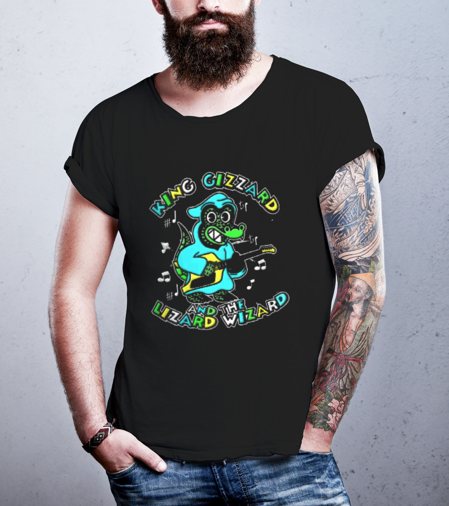 King Gizzard And The Lizard Wizard Cartoon Gator Hooded Playing Electric Guitar Tie Dye T-Shirt