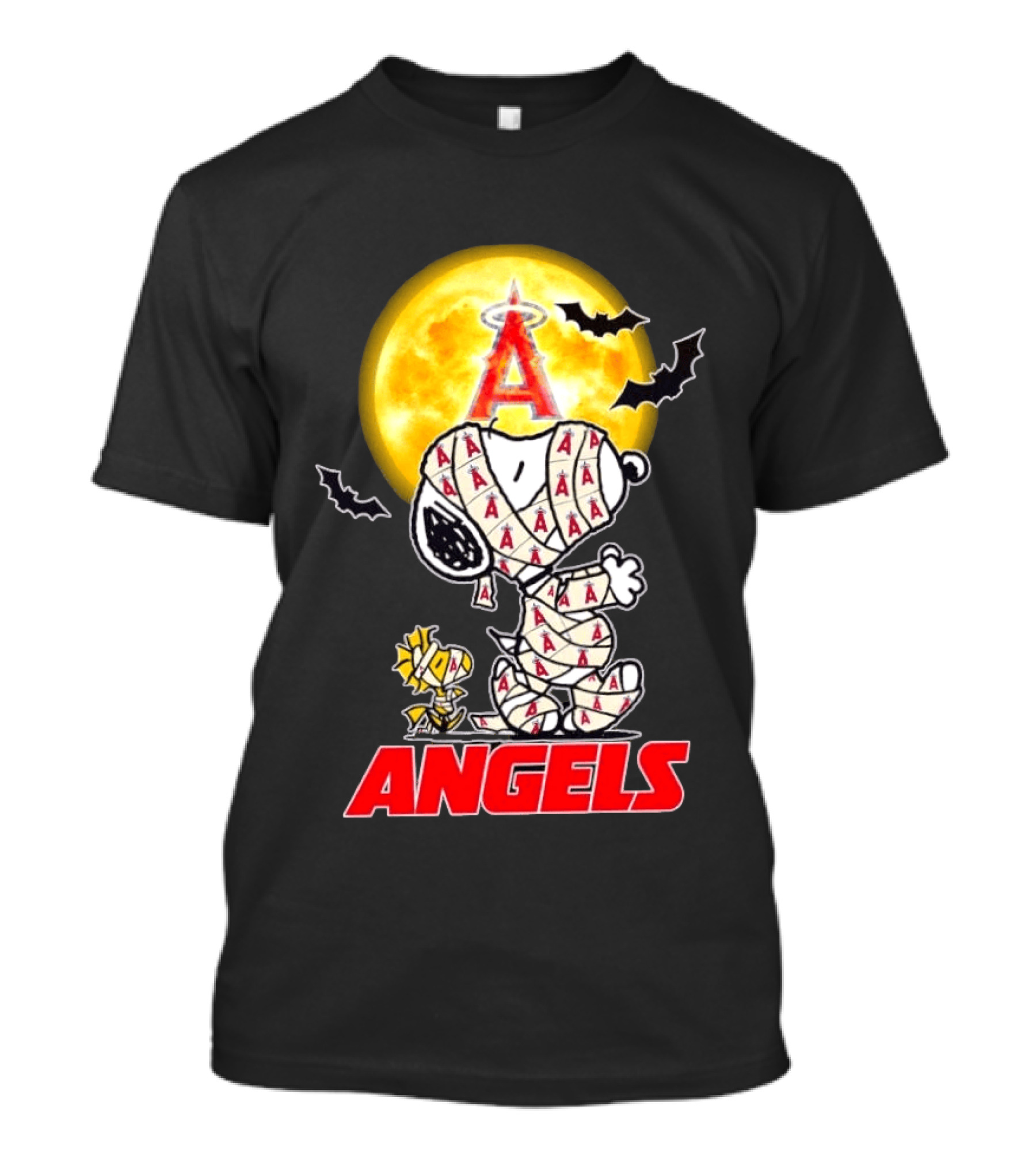 Snoopy Woodstock Mummy Halloween Los Angeles Angels Moon Bats T-Shirt