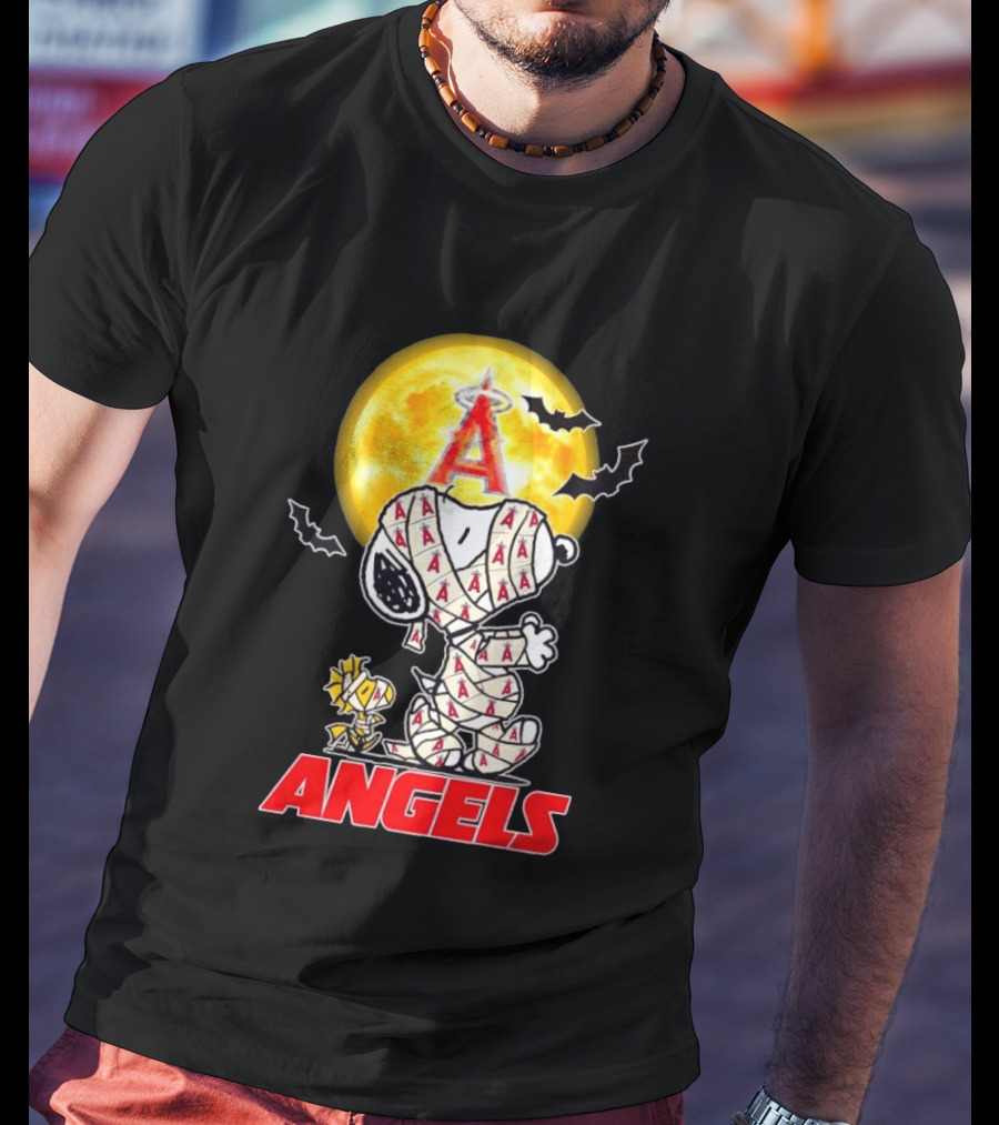 Snoopy Woodstock Mummy Halloween Los Angeles Angels Moon Bats T-Shirt