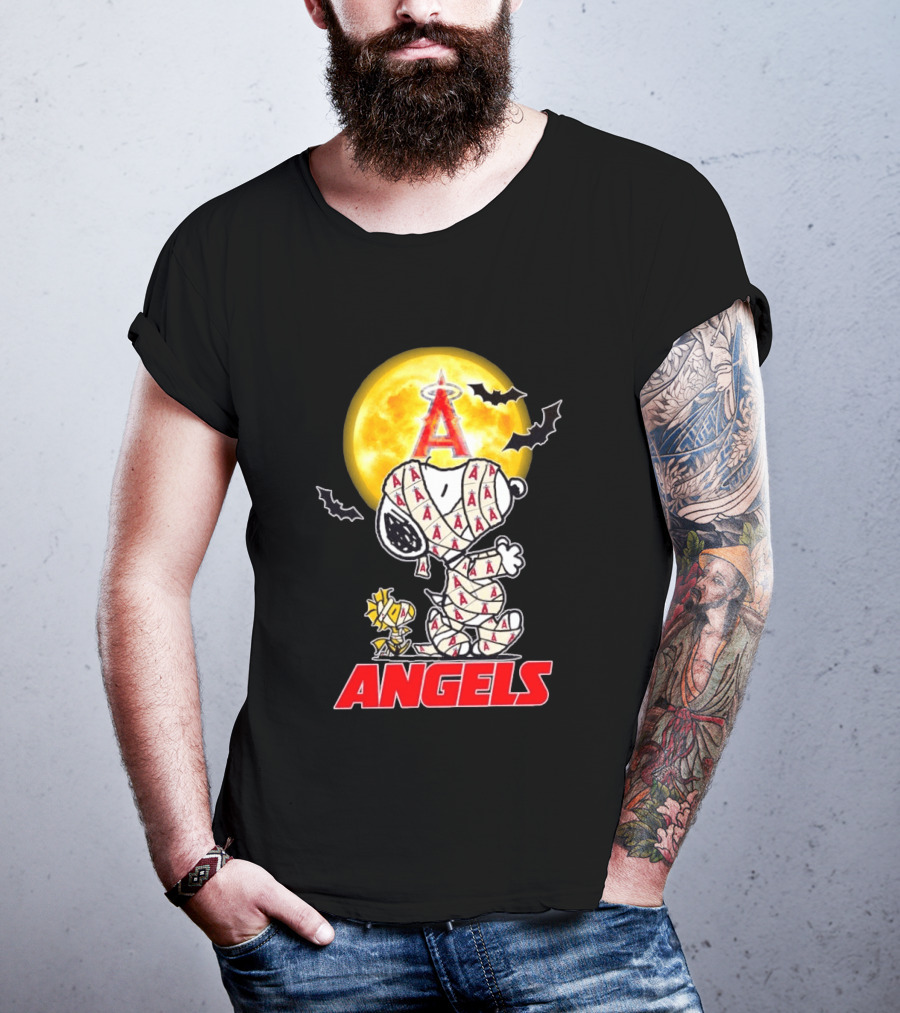 Snoopy Woodstock Mummy Halloween Los Angeles Angels Moon Bats T-Shirt