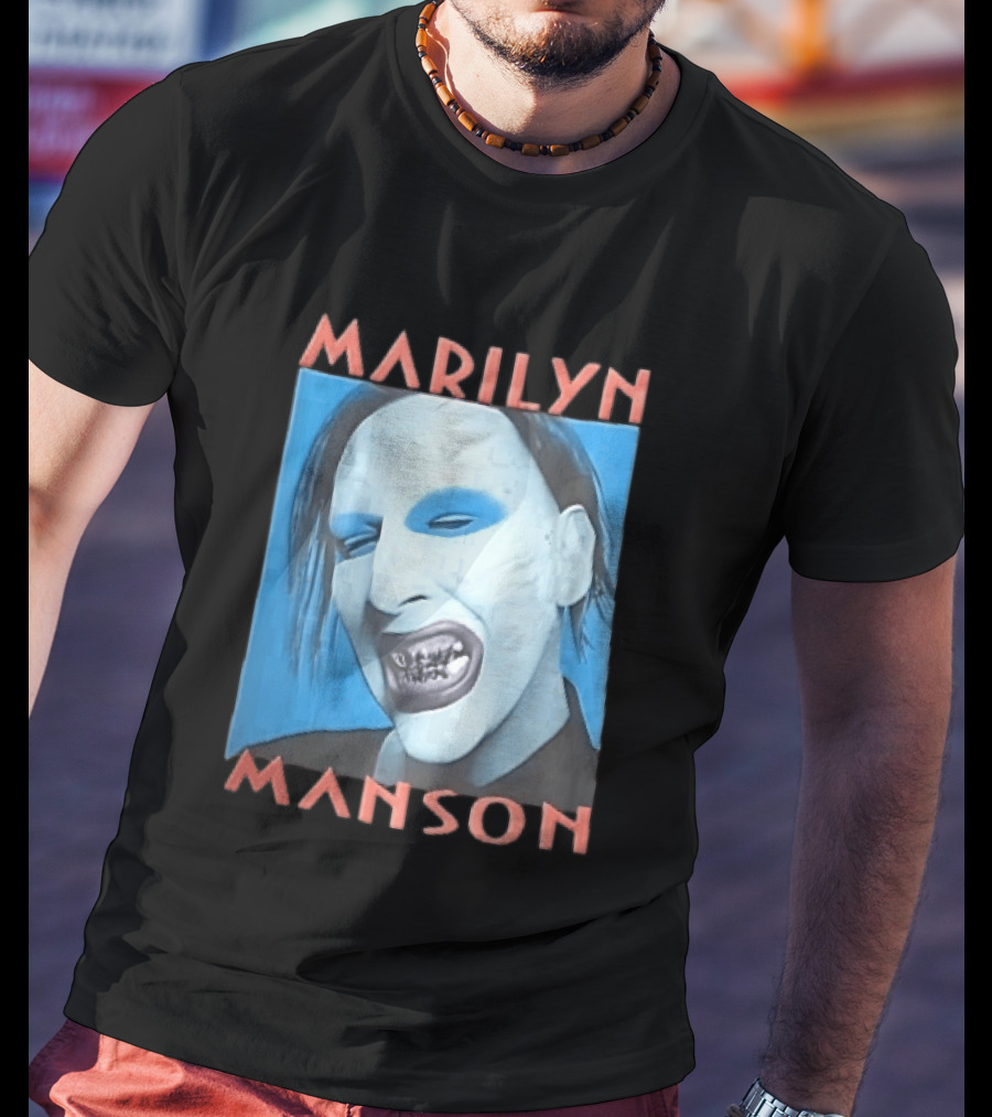 Marilyn Manson Blue Makeup Metallic Teeth Grimace T-Shirt