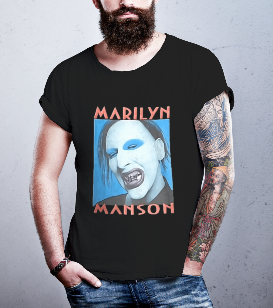 Marilyn Manson Blue Makeup Metallic Teeth Grimace T-Shirt