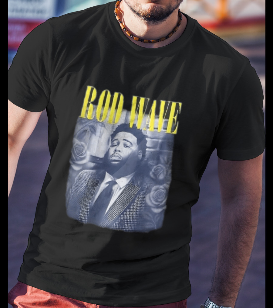 Rod Wave Yellow Bootleg Grayscale Suit Tie Roses Brick Wall T-Shirt