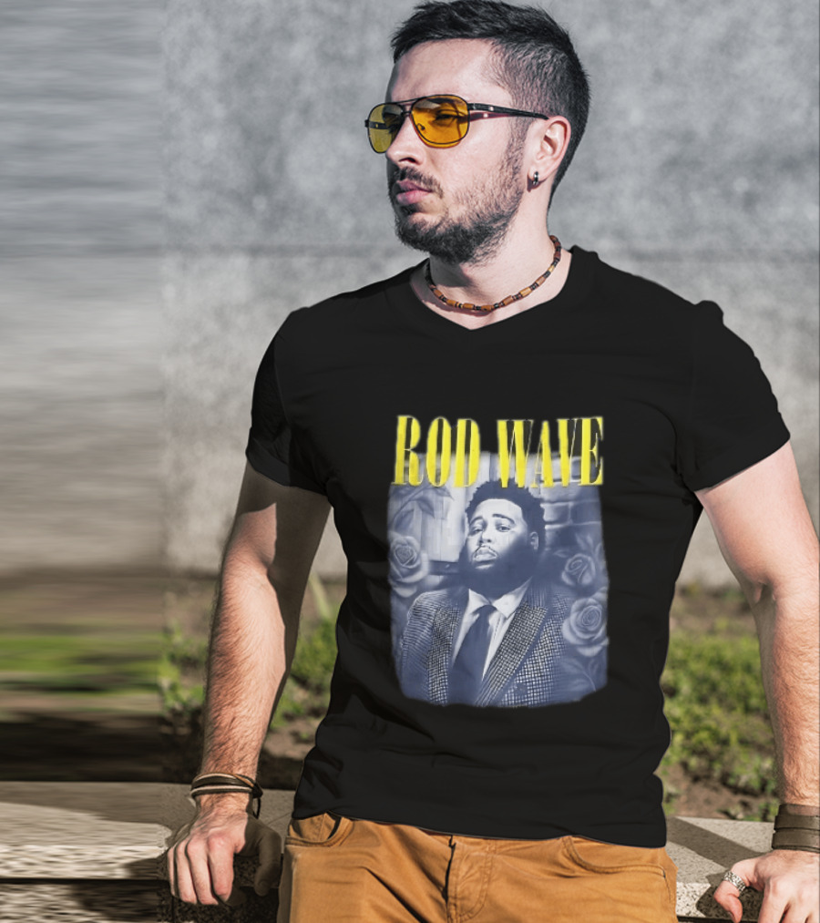 Rod Wave Yellow Bootleg Grayscale Suit Tie Roses Brick Wall T-Shirt