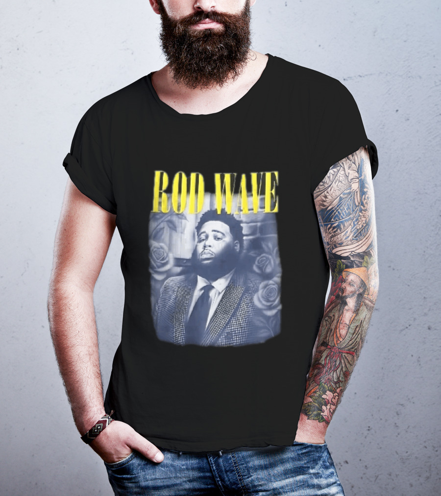 Rod Wave Yellow Bootleg Grayscale Suit Tie Roses Brick Wall T-Shirt