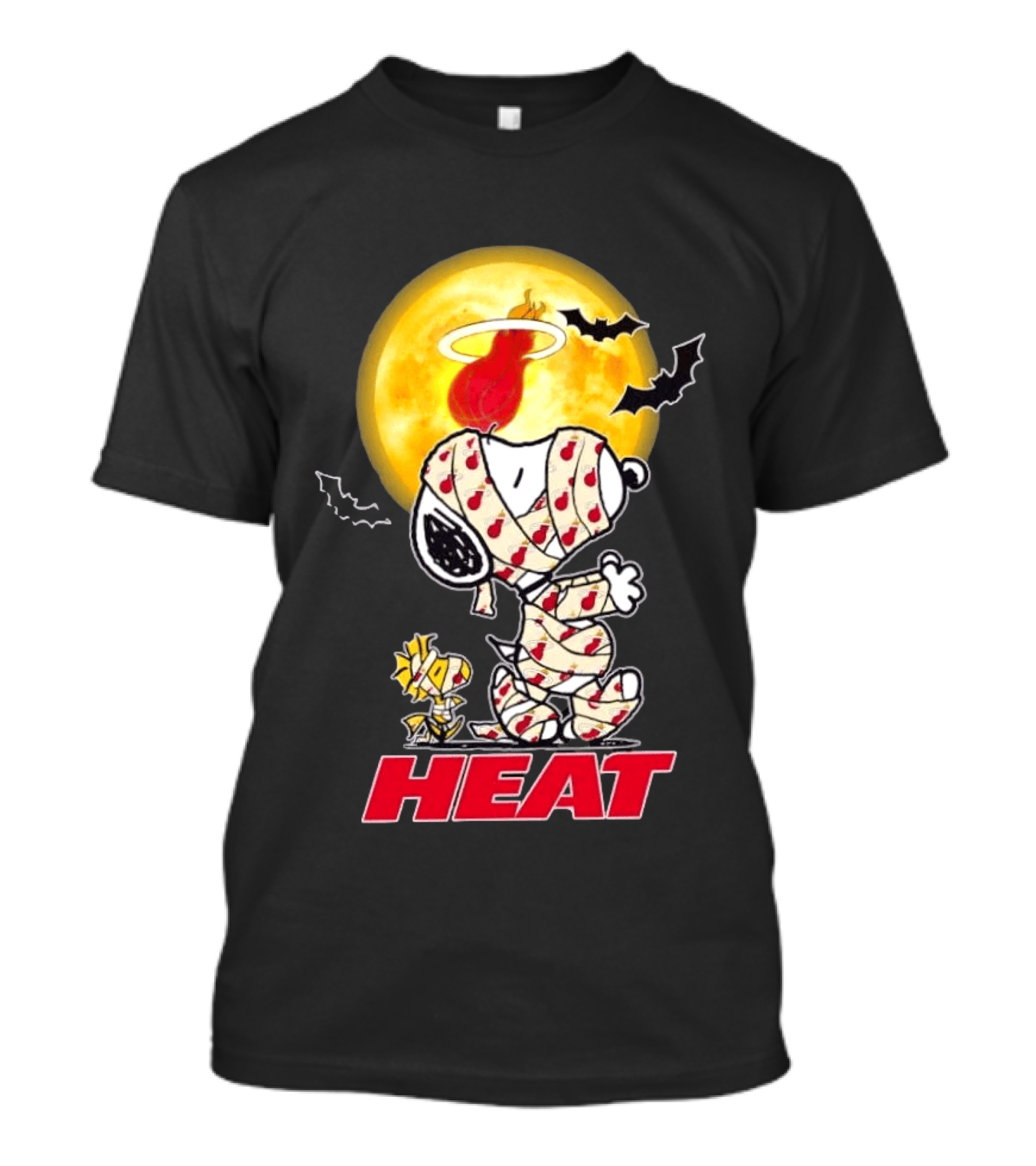 Miami Heat Snoopy Woodstock Mummy Halloween Moon Bats T-Shirt