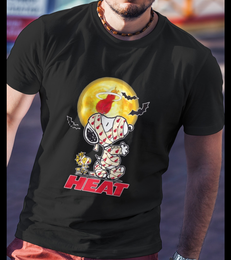 Miami Heat Snoopy Woodstock Mummy Halloween Moon Bats T-Shirt