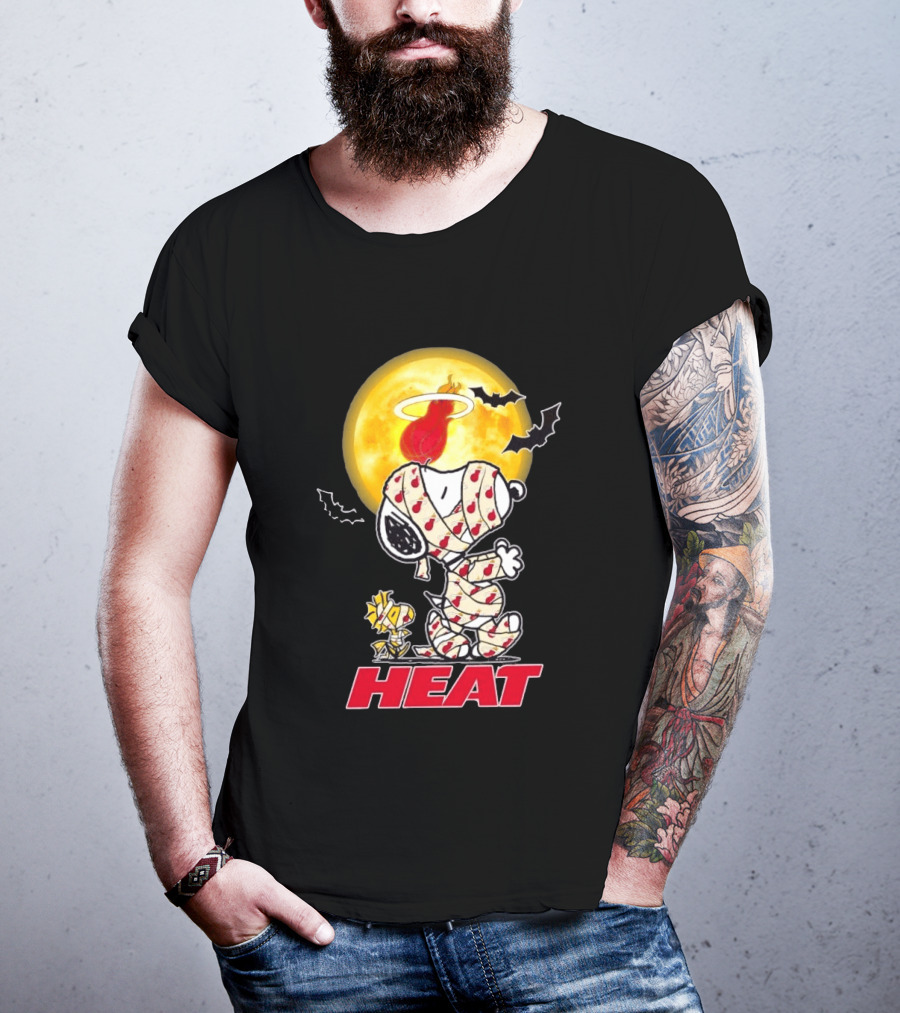 Miami Heat Snoopy Woodstock Mummy Halloween Moon Bats T-Shirt