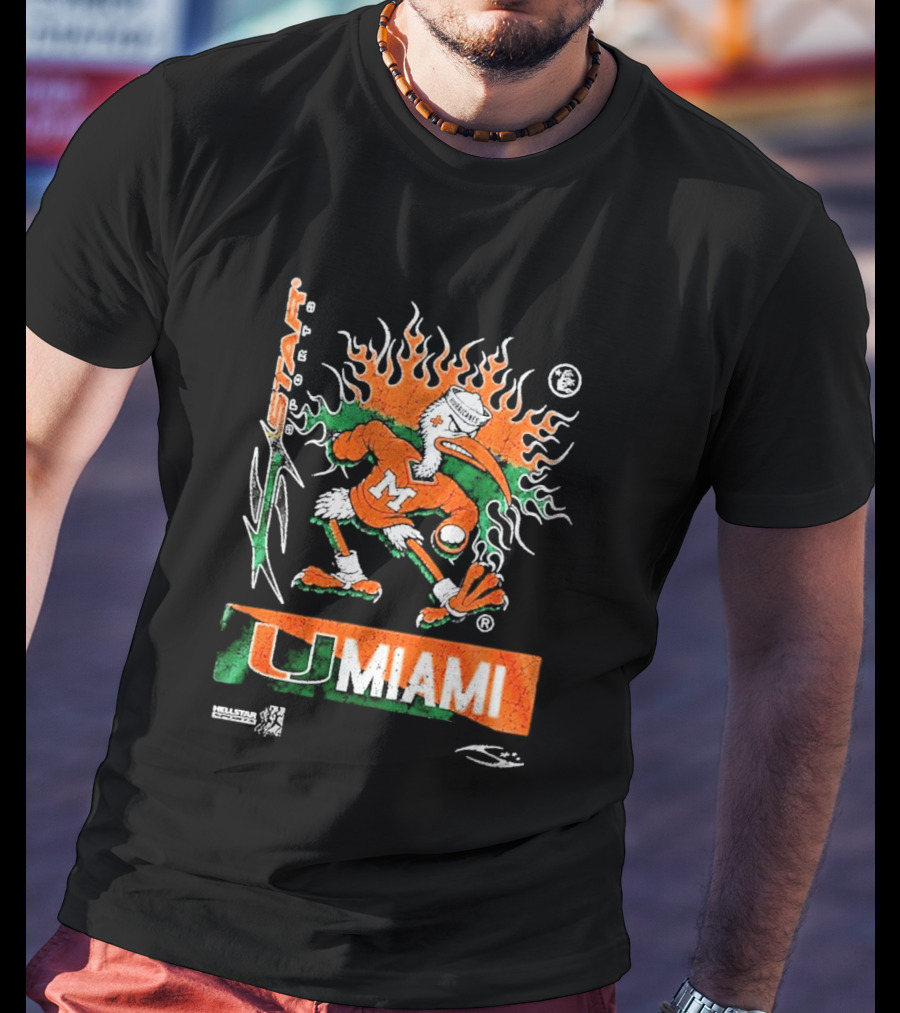 Miami Hurricanes Football U Miami X Hellstar Sports Flame Duck T-Shirt