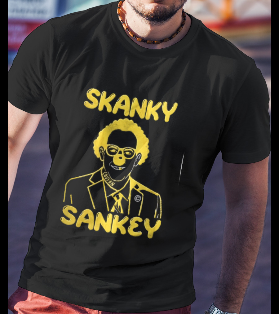 Skanky Sankey Couyon Clown Glasses Yellow Suit Caricature T-Shirt