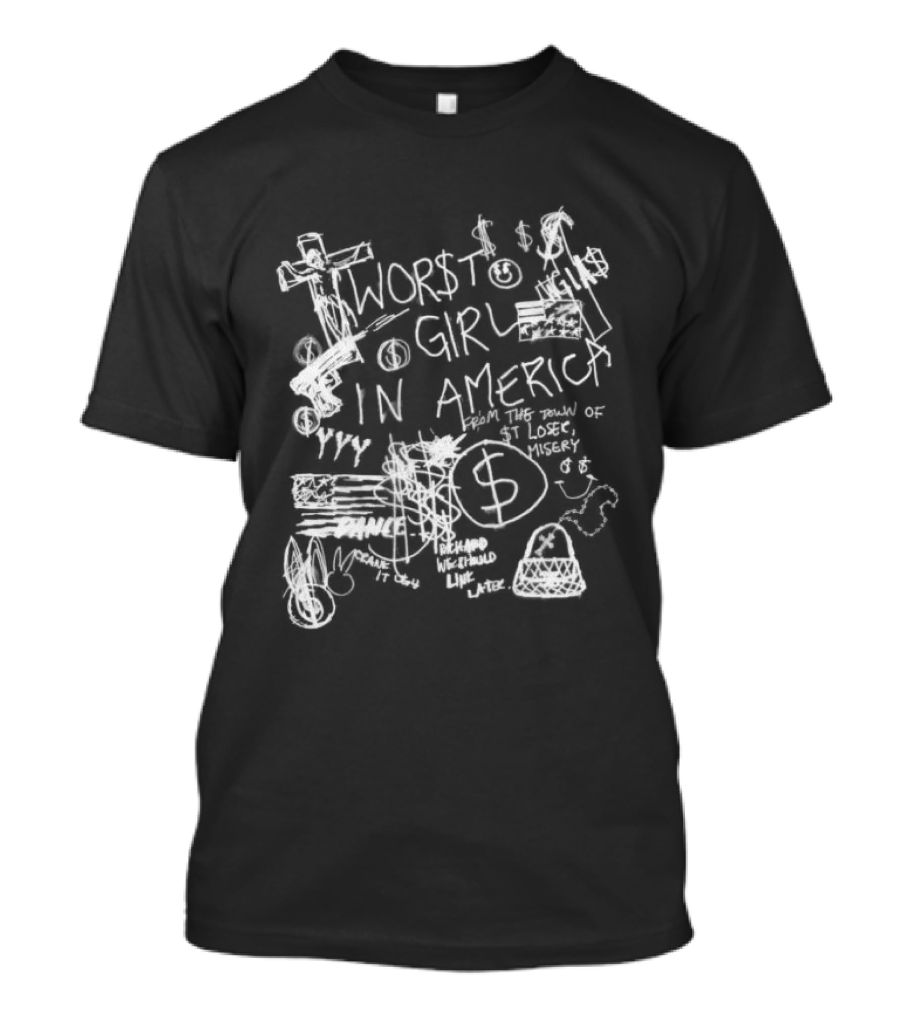 Slayyyter Store Sharpie Black Worst Girl In America Dollar Sign T-Shirt