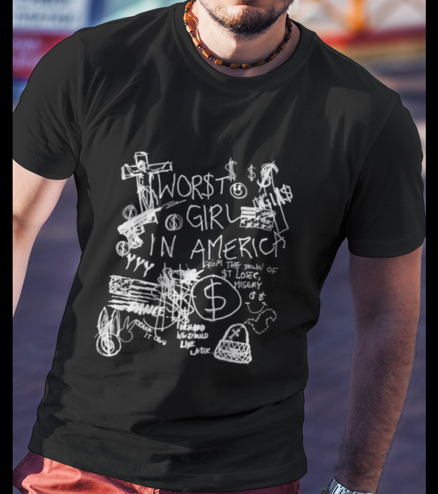 Slayyyter Store Sharpie Black Worst Girl In America Dollar Sign T-Shirt