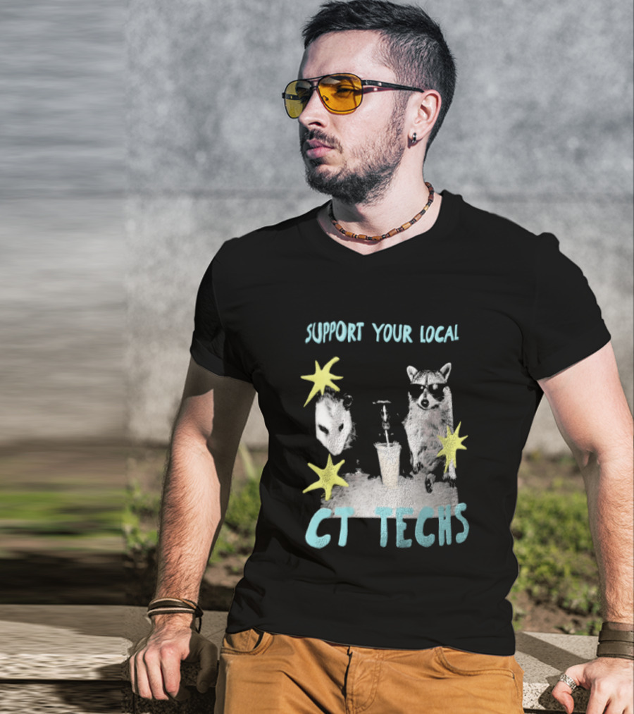 Support Your Local CT Techs Opossum Skunk Raccoon Stars T-Shirt