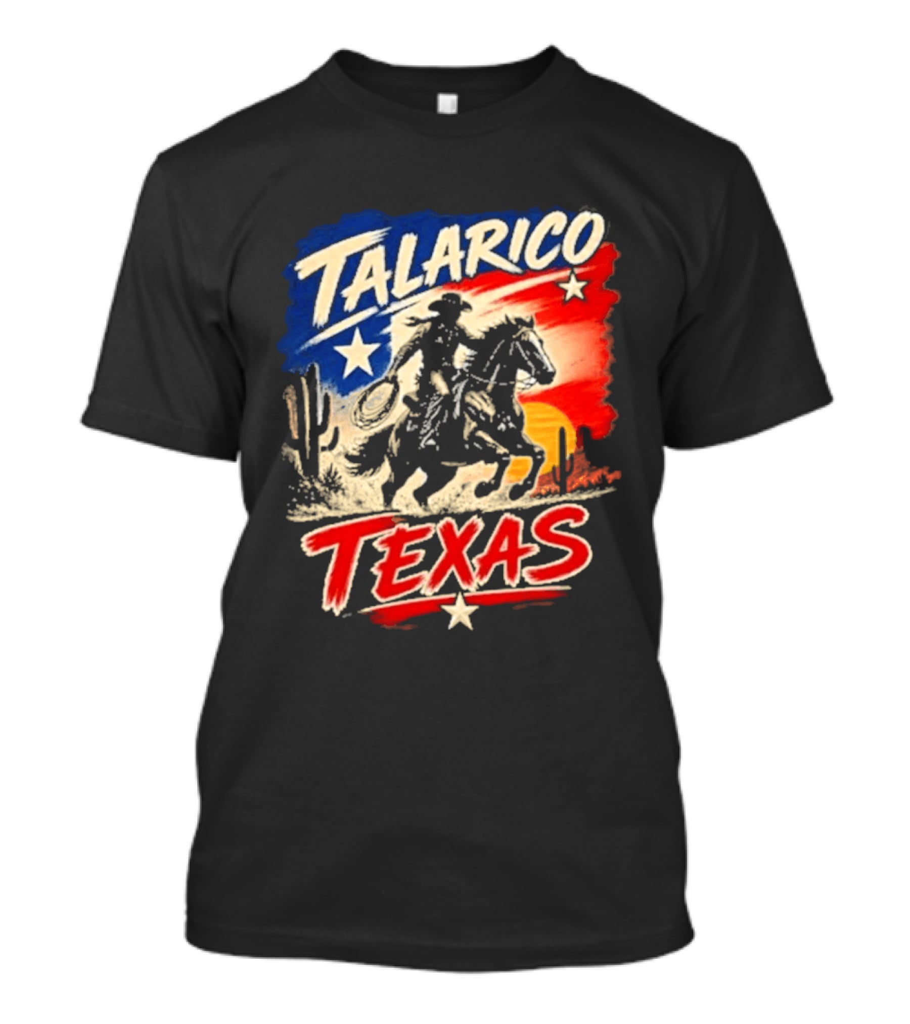 Talarico Texas Cowboy Riding Silhouette With Lone Star And Cactus T-Shirt
