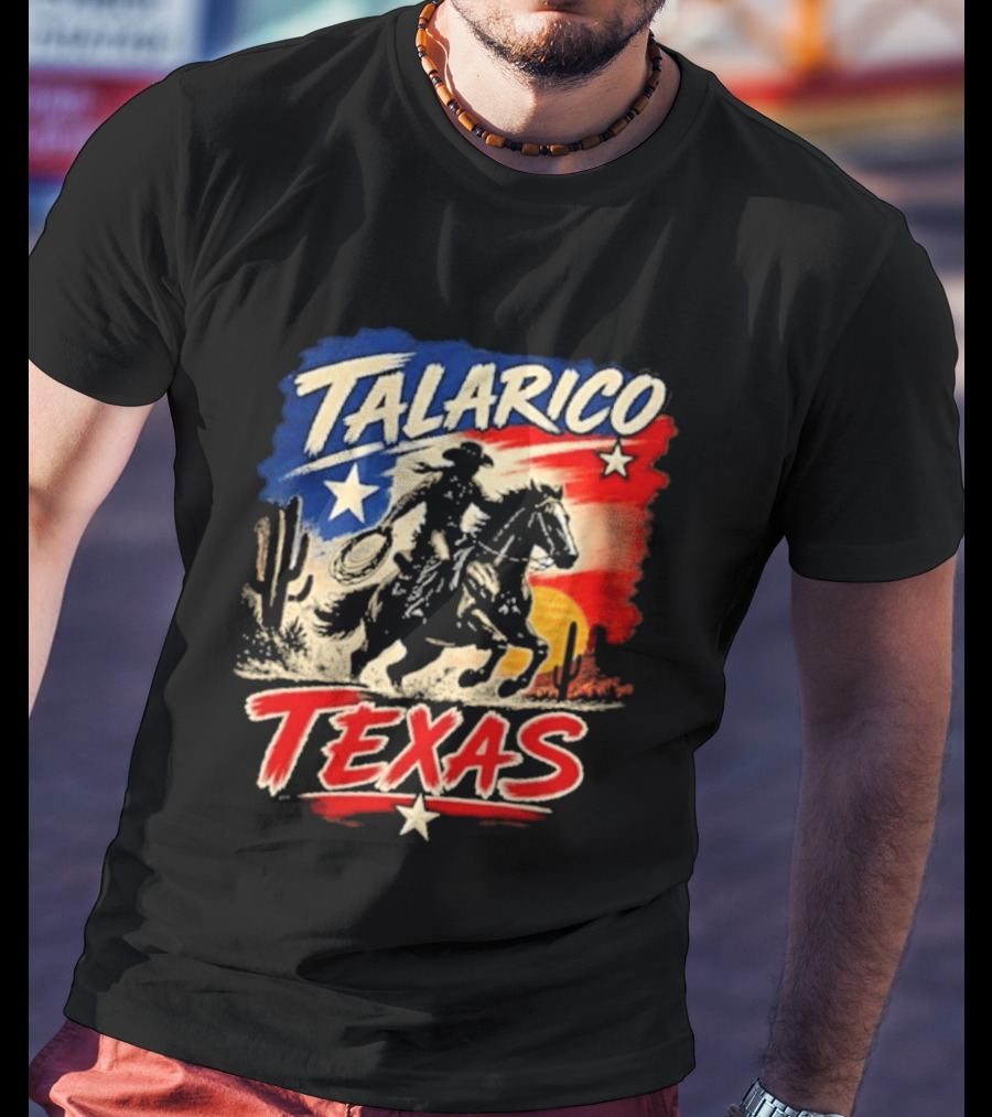 Talarico Texas Cowboy Riding Silhouette With Lone Star And Cactus T-Shirt