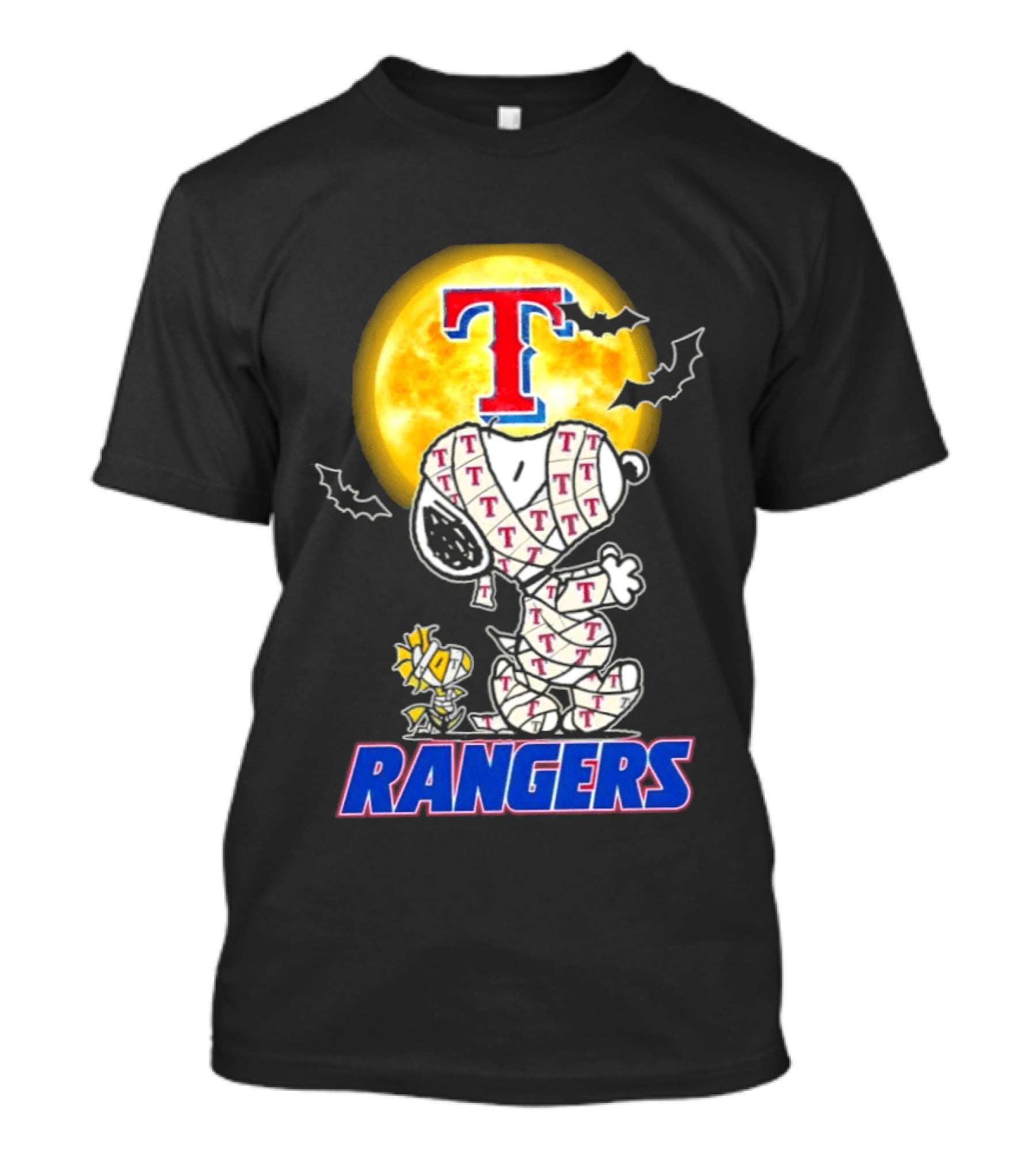 Texas Rangers Snoopy Woodstock Mummy Halloween Collaboration T-Shirt