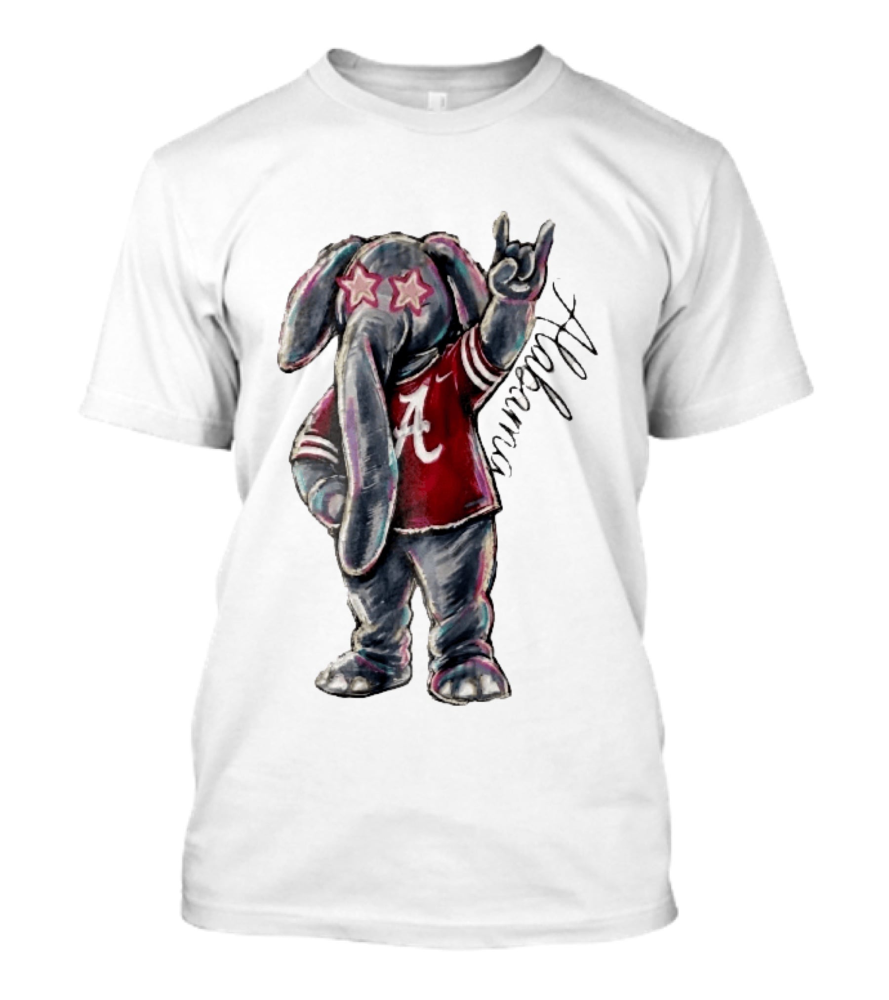 Alabama Crimson Tide Elephant Pink Star Glasses Hand Sign Sketch T-Shirt