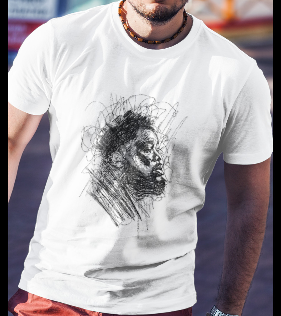 Bearded Man Profile Black Ink Scribble Sketch T-Shirt