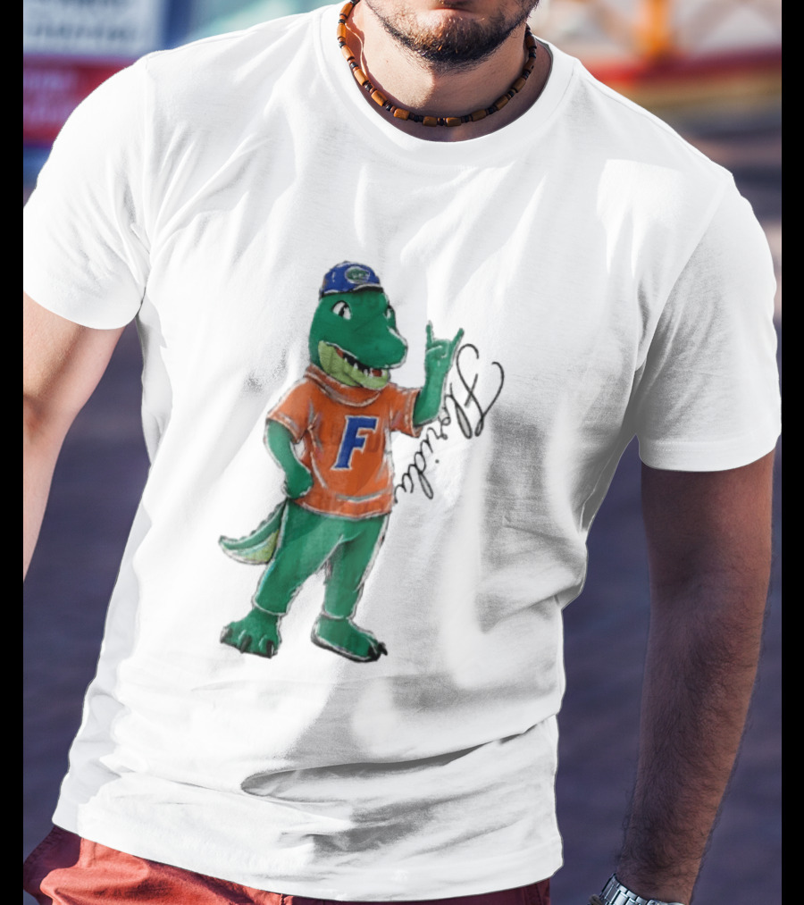 Florida Gators NCAA Albert Mascot Cartoon Alligator Raising Hand T-Shirt