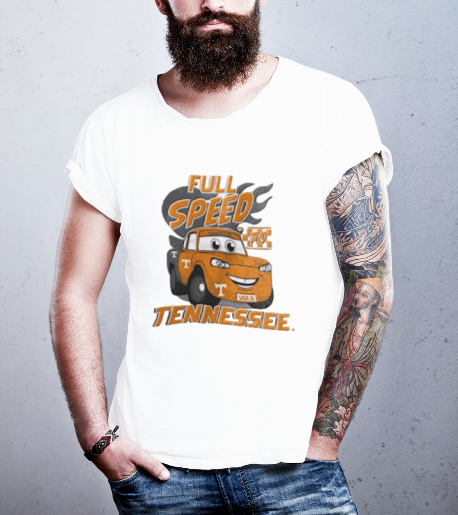 Full Speed Tennessee Vols Truck Cartoon With Flames And Number Plate T-Shirt