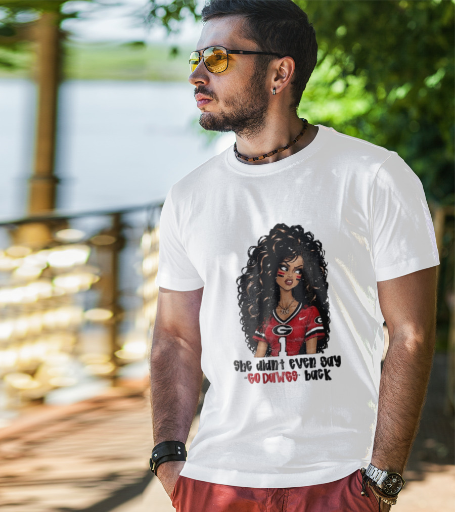 Georgia Bulldogs She Didn't Even Say Go Dawgs Cartoon Woman Curly Hair Red Jersey 706 T-Shirt