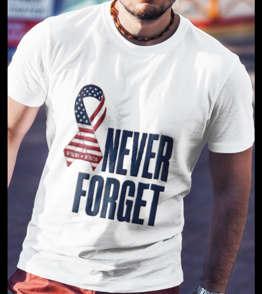 Never Forget 9/11 American Flag Awareness Ribbon T-Shirt