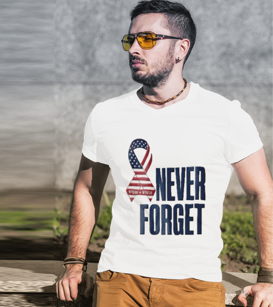 Never Forget 9/11 American Flag Awareness Ribbon T-Shirt
