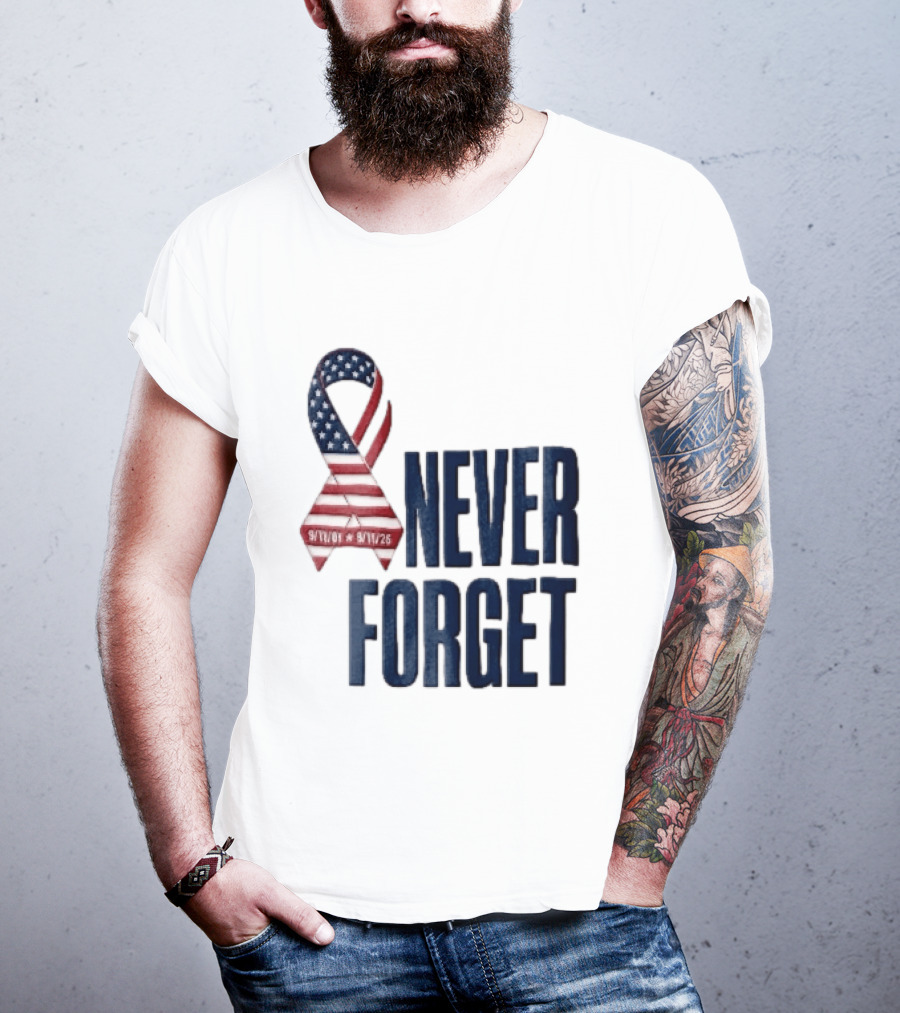 Never Forget 9/11 American Flag Awareness Ribbon T-Shirt