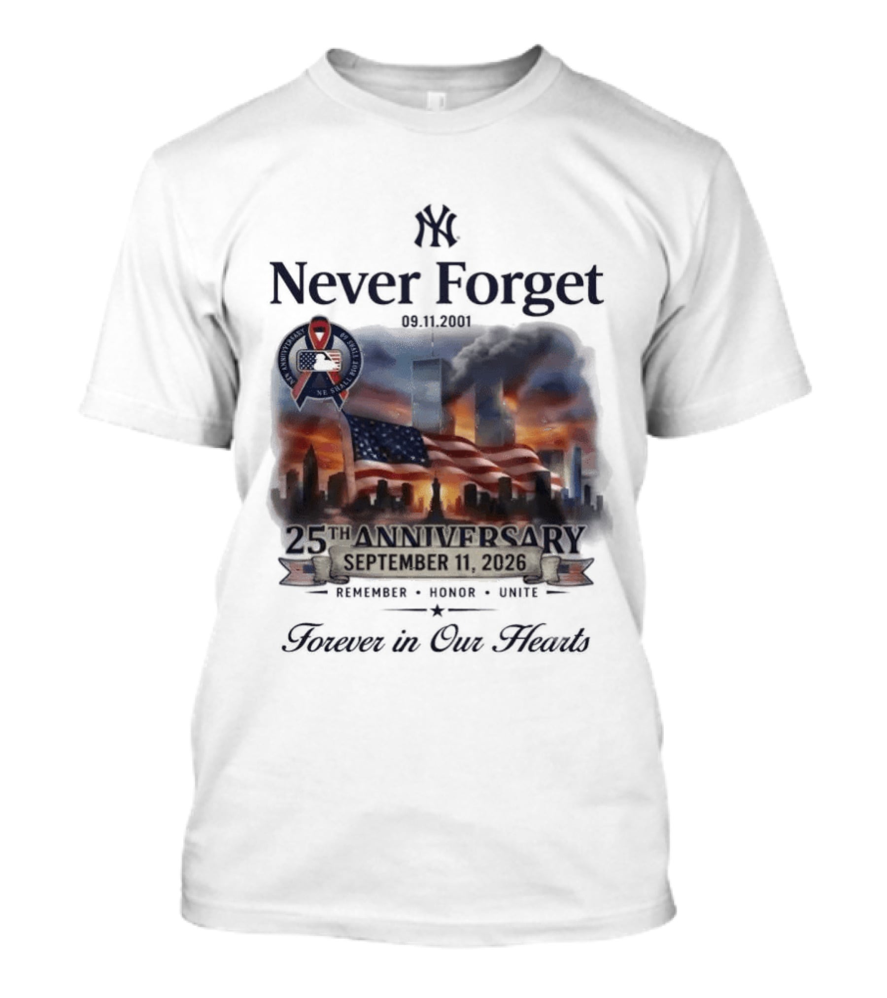 New York Yankees Never Forget 25th Anniversary September 11 2026 FDNY NYPD T-Shirt