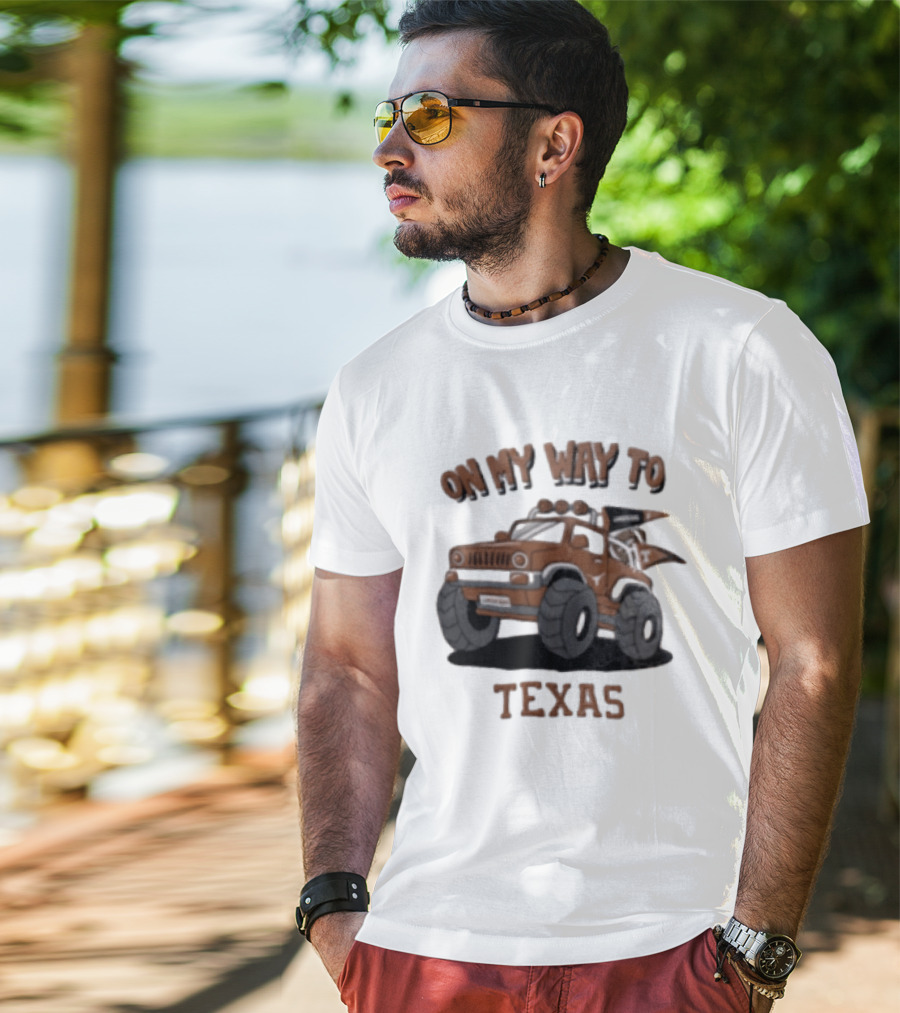 On My Way To Texas Monster Truck Longhorns T-Shirt